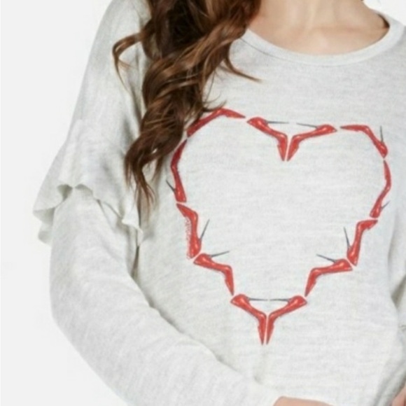 LAUREN MOSHI LIGHTWEIGHT KNIT PULLOVER SWEATER HEART STILETTOS 👠 PRINT SZ S - Picture 2 of 11